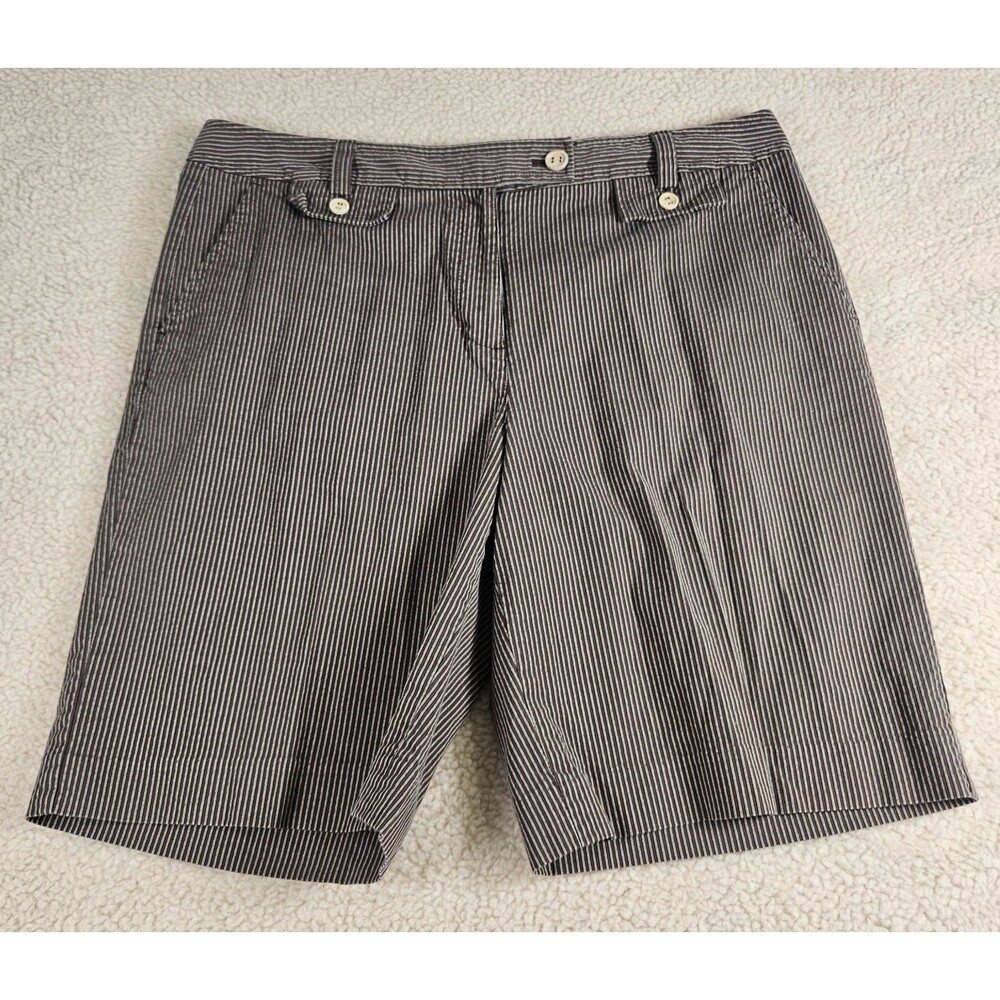 Talbots Women's Size 16 Brown Stripe Bermuda Shorts Stretch Cotton Flat Front